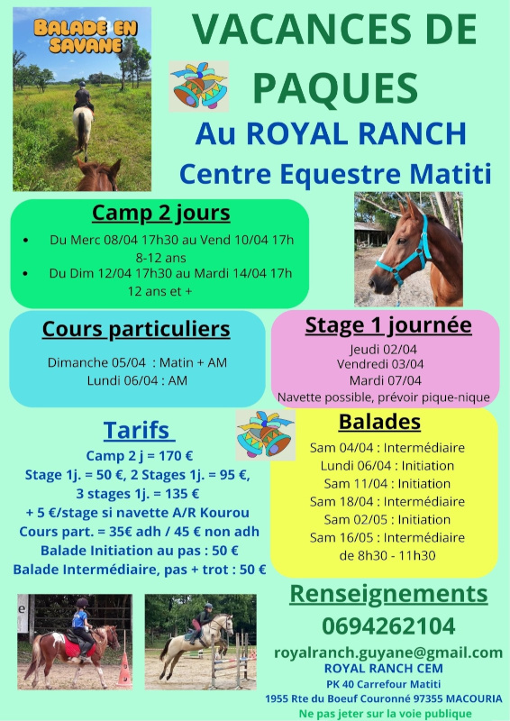 vacances-paques-royal-ranch-guyane-stage-equitation-balades-cheval-macouria